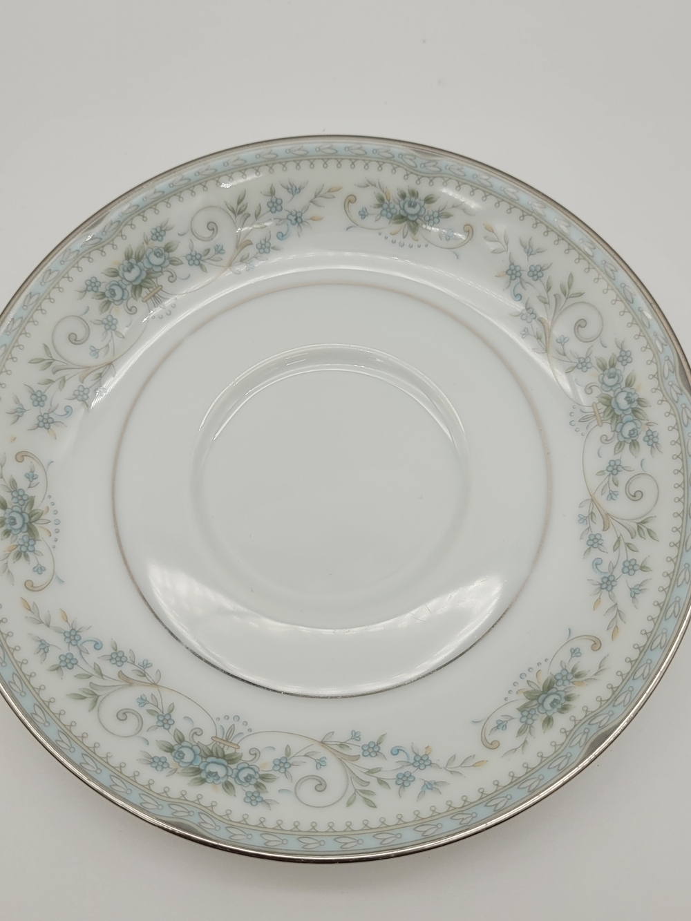 Noritake 6107 White Saucer with Blue Floral and Gold Trim